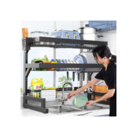 Escorredor De Louça Suspenso Kitchen Rack Aço Inoxidável Organizador Louça Preto 65/85cm Com 4 presentes