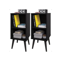 Kit 2 Mesa de Cabeceira Retrô com Prateleira Charme Compacta Pés em PVC (Preto)