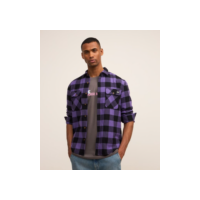 Camisa Comfort com Estampa Xadrez e Bolsos Roxo