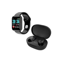 Relógio Smartwatch Inteligente D20 + Fone De Ouvido Sem Fio Bluetooth 5.0 In Ear Graves Profundos - Preto