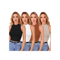 Kit 4 Blusinhas Feminina Cropped Regata Canelada Gola Alta