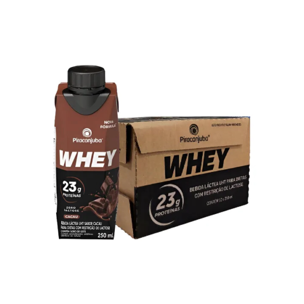 Kit 12 Bebida Whey Piracanjuba 0 Lactose Sabor Cacau 250m