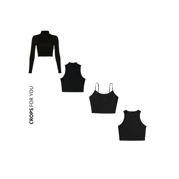Kit 4 Croppeds Modelos Variados, Manga longa, Gola Alta, Alcinha e Regata Canelados