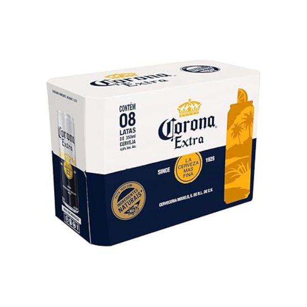 Pack Cerveja Corona Extra Pilsen, Lata, 350ml, Caixa 8 unidades