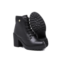 Bota Feminina Cano Curto Fashion Salto Alto Tratorado Confortável (34, Preto)