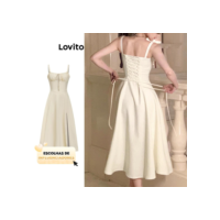 (KOL‘s pick) Lovito Elegante Vestido Feminino Liso com Laço Frontal e Traseiro L74ED185(Multicolorido)