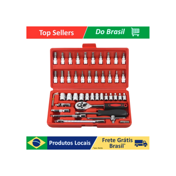 Kit De Ferramentas 46 Peças Chave Catraca Reversível Com Maleta Jogo de Soquete Para Manutenção E Reparo