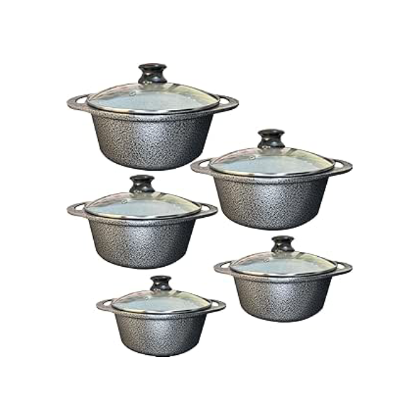 Jogo De Panelas Cerâmica Atoxica Antiaderente em Aluminio Fundido Com Tampas em Vidro Temperado