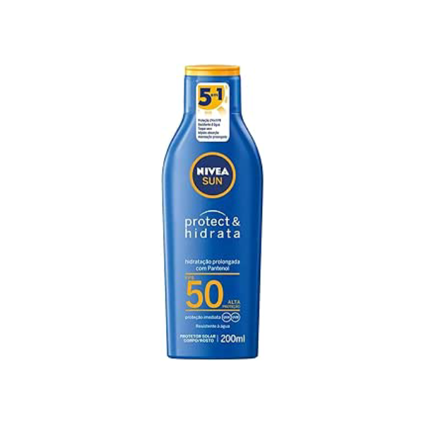 NIVEA SUN Protetor Solar Protect & Hidrata FPS 50 200ml - Com toque seco, rápida absorção e resistente à água, esse protetor solar oferece altíssima proteção ao sol e promove hidratação à pele