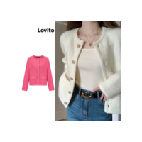 Lovito Casual Cardigã Feminino Liso com Bolso e Botão Frontal LNA30039 (Multicolorido)