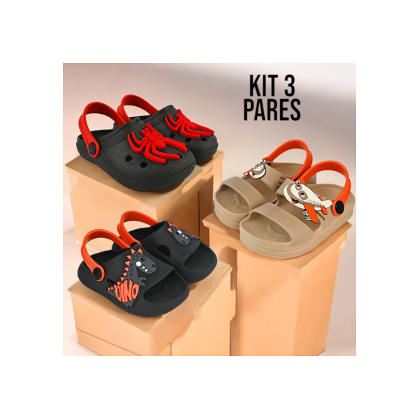 Kit 3 Pares Sandália Infantil Menino Leve e Confortável