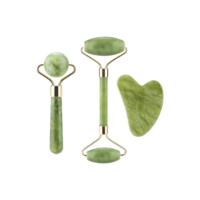 Rolo Pedra de Jade + Placa Gua Sha Massagem Facial Anti Ruga