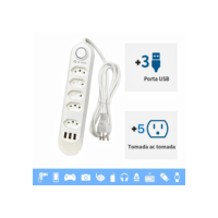 Régua Filtro de Linha com 5 Tomadas Extensão Elétrica 3 Universal 3USB Type c 10A 110V/220V 2500W