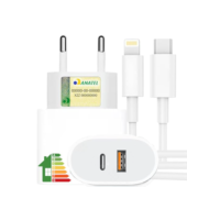 Carregador Turbo 40W Compatível iPhone X Xr 8 11 12 13 14 Plus Pro Max iPad Duas Entradas USB e USB-c Tipo C Com Cabo Tipo C Lightning Carga Rápida Tecnologia POWER DUO