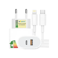 Carregador Turbo 40W Compatível iPhone X Xr 8 11 12 13 14 Plus Pro Max iPad Duas Entradas USB e USB-c Tipo C Com Cabo Tipo C Lightning Carga Rápida Tecnologia POWER DUO