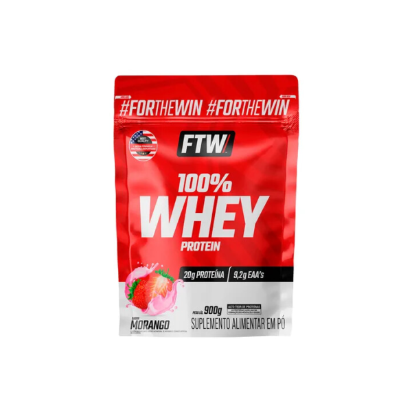 Whey Protein 100% Concentrado Refil 900g Sabor Morango - FTW