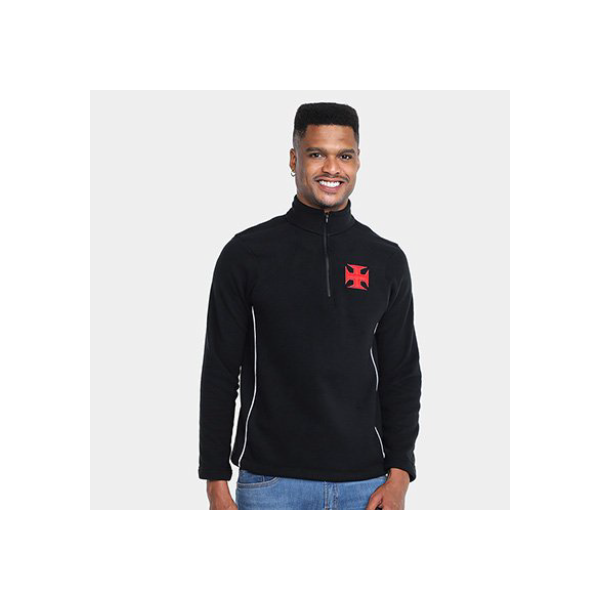 Camisa Manga Longa Vasco RetrôMania Fleece Masculina - Preto