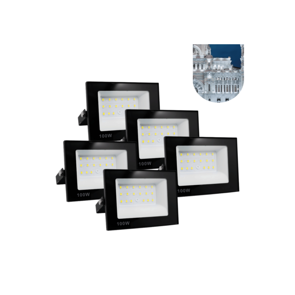 Kit 5 Refletor Led 100w Holofote Prova D'água Bivolt Luz Branco Frio