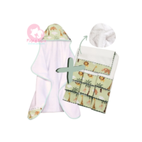 Toalha de Banho Bebe Dupla Camada + 6 Toalhas de Ombro para Bebê com Tecido Estampado 100% Algodão