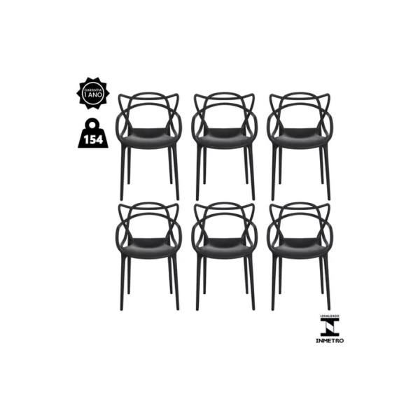 Kit 6 Cadeiras De Jantar Allegra Master Empilhável Polipropileno Sit Flex Modelo Allegra Cor Preto