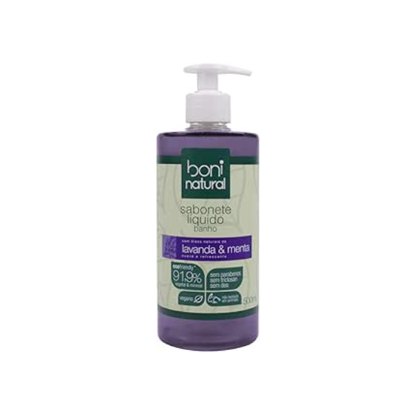 Sabonete Líquido de Lavanda e Menta, Vegano e Natural, Altamente Hidratante e Perfumado, Boni Natural, Roxo