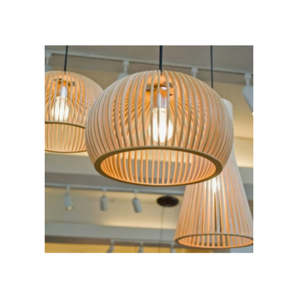 Pendente Luminária De Teto Lustre De Madeira Vintage Bivolt Cor Natural - 1 Bc / Sf