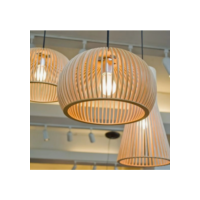 Pendente Luminária De Teto Lustre De Madeira Vintage Bivolt Cor Natural - 1 Bc / Sf
