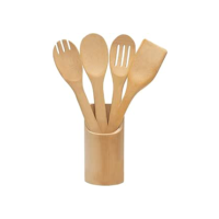 Mimo Style Kit de Utensílios 5 Peças Ecokitchen, Produzido em Bambu 100% Ecológico, Utensílios Resistentes ao Calor, Não Danificam o Revestimento Antiaderente