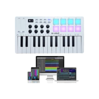 M-VAVE Teclado controlador 25 teclas USB MIDI com 8 pads de bateria retroiluminados, teclado dinâmico profissional semipesado Bluetooth, 8 botões e produção musical, software incluído (branco)