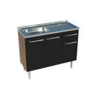 Balcão Gabinete com Pia Armário de Cozinha 3 Portas e 1 Gaveta 105cm Rustic/Preto Emilly Madesa
