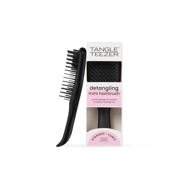 Escova de cabelo desembaraçadora The Mini Ultimate Detangler para todos os tipos de cabelo, ideal para o uso em fios úmidos. Cor: Preta