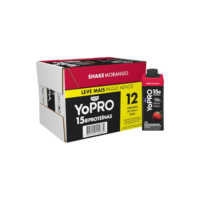YoPRO Bebida Láctea UHT Morango 15g de proteínas 250ml - 12 unidades