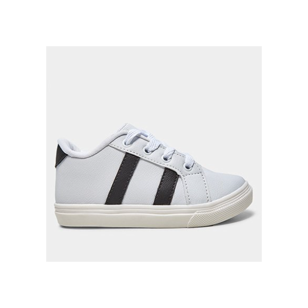 Tênis Infantil Kurz For Kids Listras Masculino - Branco+Preto