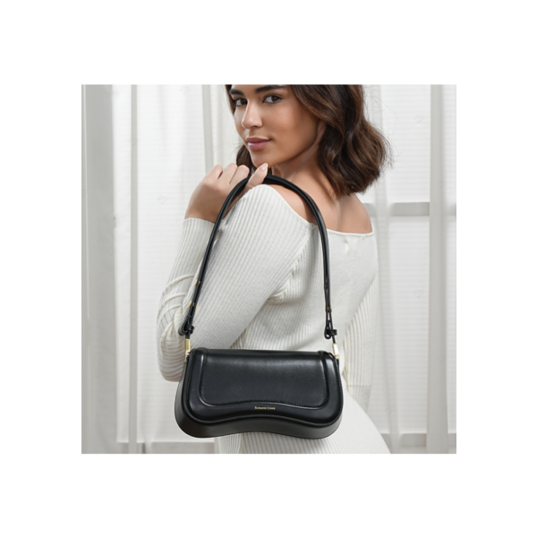 Bolsa de Ombro Feminina com Alça Ajustável, Bolsa Feminina Elegante com Couro Preto, Bolsa Transversal Tiracolo Presente
