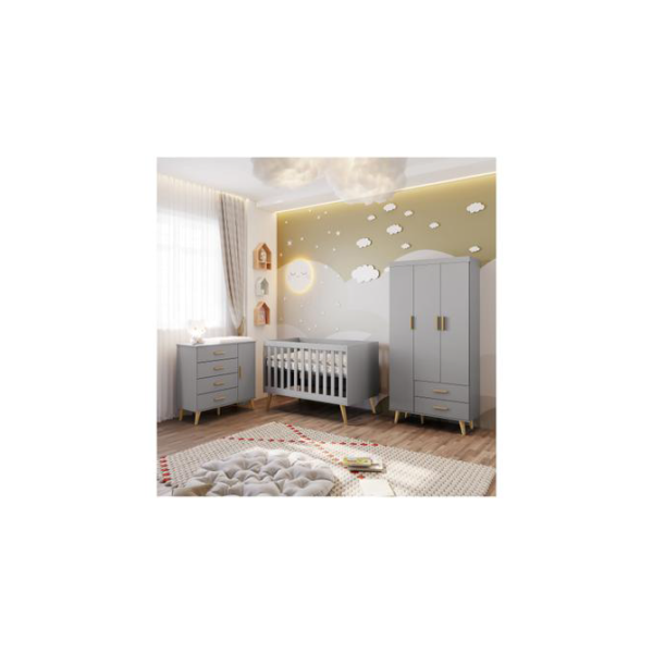 Quarto de Bebê Retrô Completo com Guarda-roupa - Cômoda e Berço Carolina Baby Milla