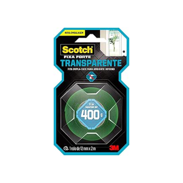 Scotch, 3M, Fixa Forte, Fita Dupla Face, Transparente, 12mm x 2m