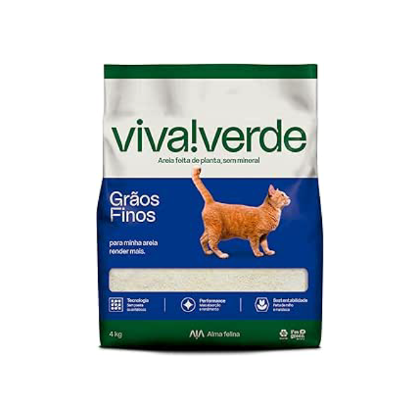 Viva Verde Areia Higiênica Biodegradável para Gatos Grãos Finos 4kg