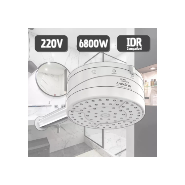 Ducha Chuveiro Enerbanho 4 Temperaturas 220V 6800W Branco e Preto 