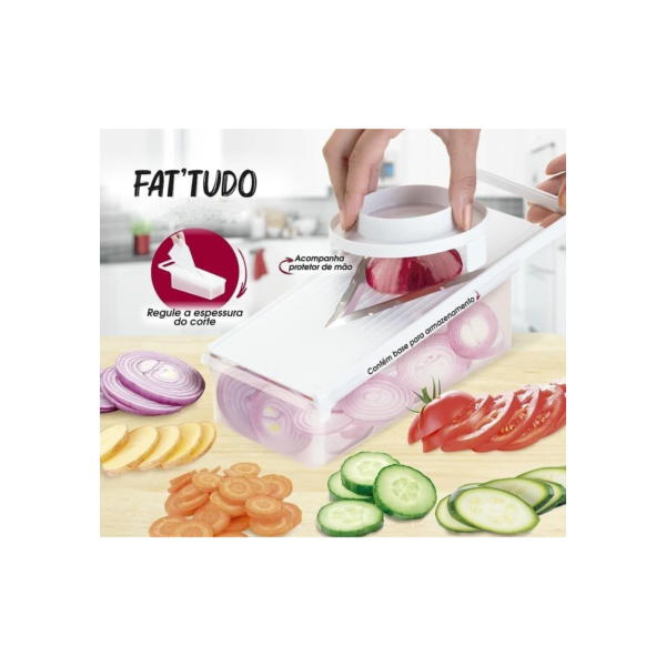 Multi Cortador Fatiador Ralador Mandoline 5 em 1 Saladas Legumes Batata com Apoiador Trava Alta Performance