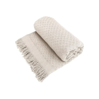 Decolab Manta para Sofá em Algodão com Franjas Artesanais | Cobertor Decorativo para Sofa, Poltrona e Cama | Estilo Boho Chic (Branca-Cru)