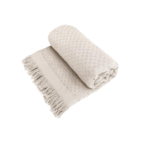 Decolab Manta para Sofá em Algodão com Franjas Artesanais | Cobertor Decorativo para Sofa, Poltrona e Cama | Estilo Boho Chic (Branca-Cru)