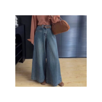 Jeans Vintage De Perna Larga, Calças Jeans Femininas De Cint