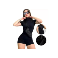 Macaquinho Feminino Moda Gringa Curto Ziper Academia Fitness