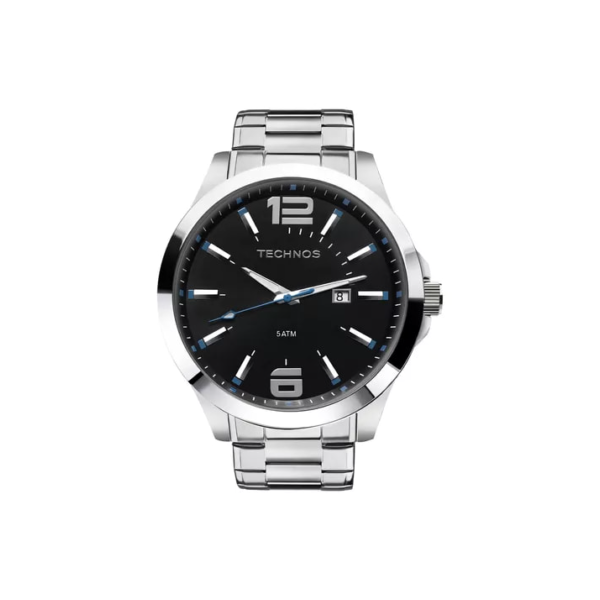 Relógio Technos Masculino 2115gu/1a Detalhe Azul Ou Vermelho Cor da correia Prata Cor do bisel Prata Cor do fundo Preto com Azul