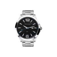 Relógio Technos Masculino 2115gu/1a Detalhe Azul Ou Vermelho Cor da correia Prata Cor do bisel Prata Cor do fundo Preto com Azul