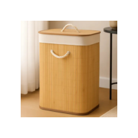 Cesto De Roupa Suja De Bambu Dobrável Com Alças Forrado 60l