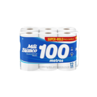 Mili Bianco Papel Higiênico 100m Folha Simples Neutro - 12 rolos
