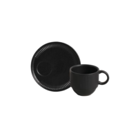 Porto Brasil Conjunto com 6 Xícaras de Chá Empilhável com 6 Pires Linhas Preto Matte 230ml