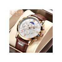 Relogio Masculino LIGE de Quartzo Estilo Militar Esportivo com Pulseira de Couro À Prova D’Água + Caixa