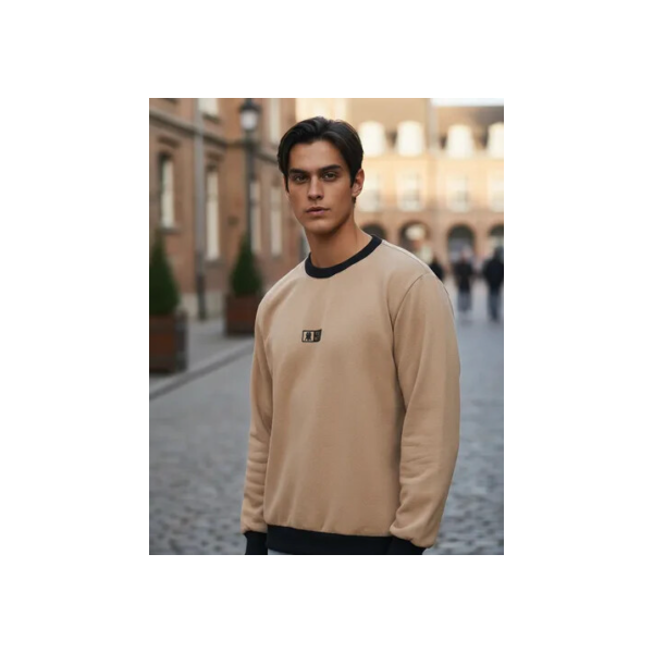 Blusa Moletom Masculina Gola Careca Polo Wear Bege Claro